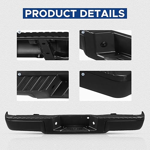 Miniatura 4 de Ensamble de Parachoques Trasero Negro Peforway Compatible con Ford F150 Pickup 2009-2014 Reemplazo para FO1103161 sin Orificios para Sensores de