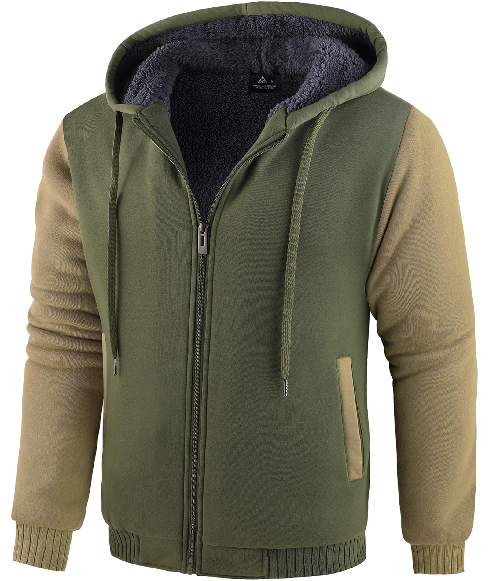 SWISSWELL Men Zip Up Hoodies Sherpa Lined Jacket Heavyweight Fleece Sweatshirt Winter Warm Hooded Coat