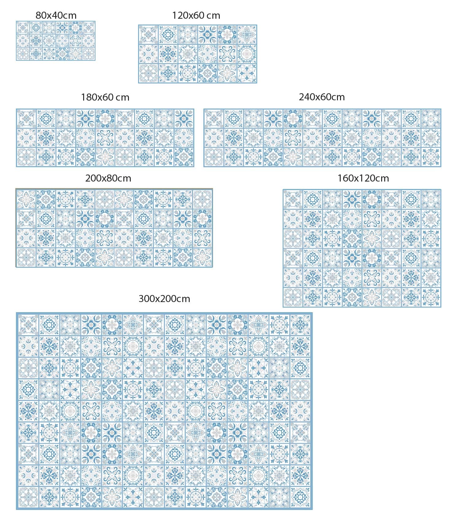 Tappeto Vinile - (240x60 cm blu grigio) - Tappeto cucina, Tappeto Passatoia Cucina Antimacchia, tappeti cucina - Tappeto Antiscivolo Lavabile