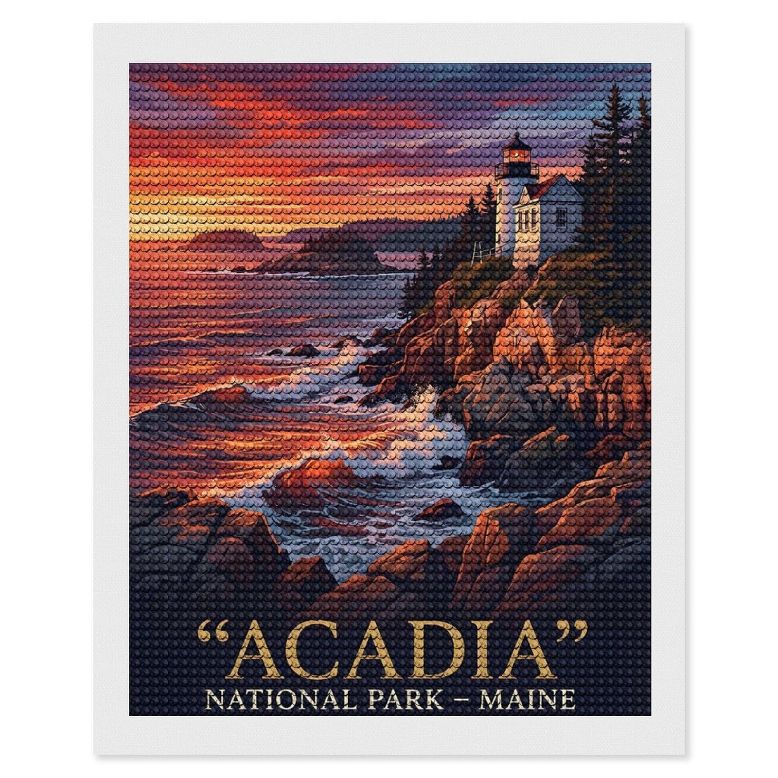 Junmoney Acadia National Park Lighthouse Diamond Painting Set 16"x20", for Beginners, Modern Decor, Simple to Start, Gift Idea, Pleasing Wall Art Project