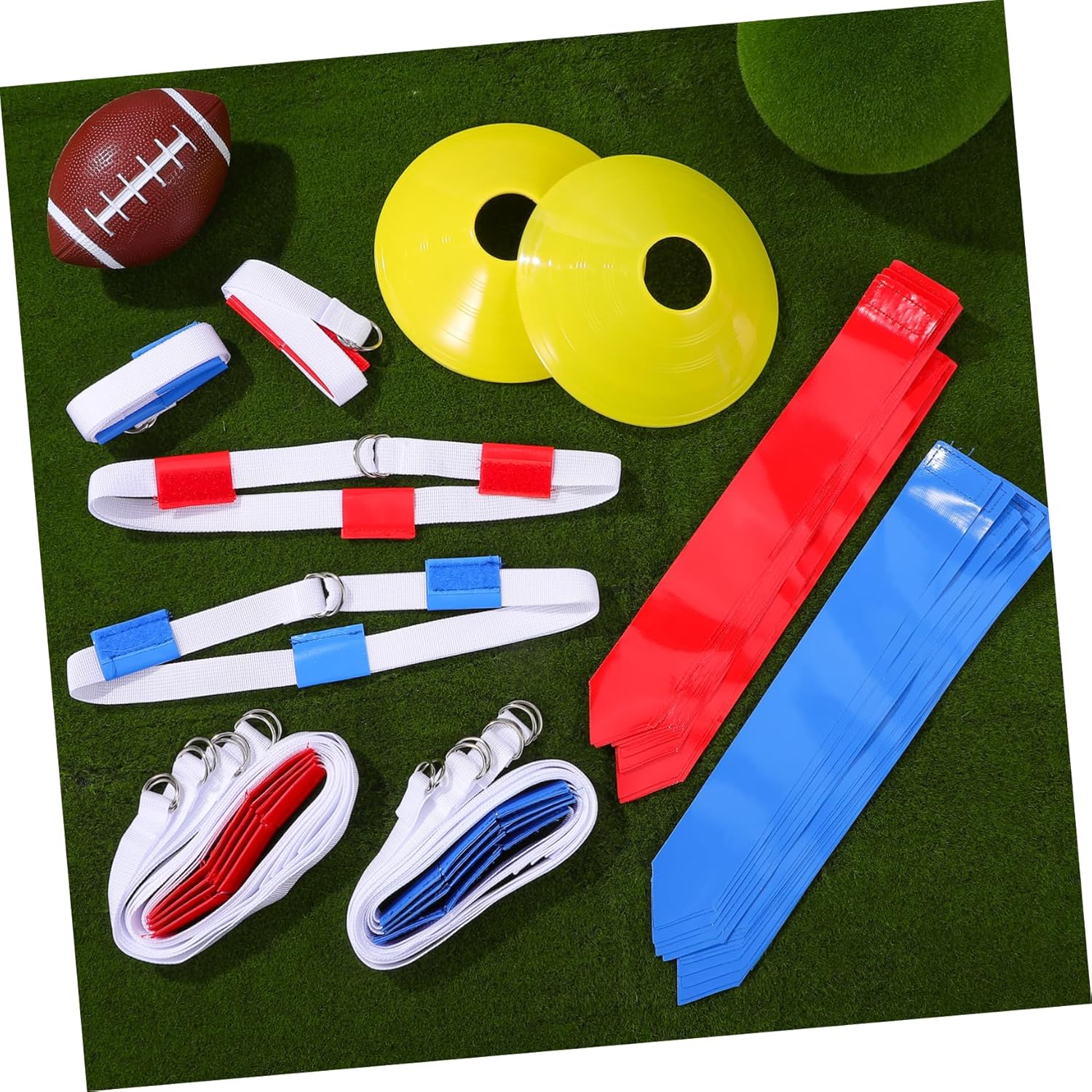 ibasenice 16Pcs Flag Football Set Football Belts Cones Durable Training Accessories for Youth Players Includes Convenient Storage Bag
