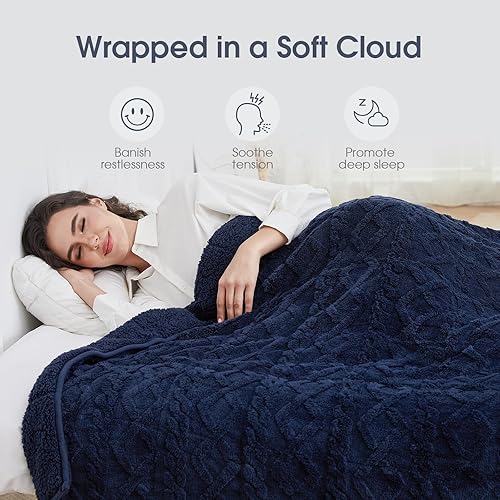 Miniatura 3 de Manta con peso tamaño Queen de 60 x 80 pulgadas, manta de cama sherpa suave y elegante, 15 libras para calmar y calmar, manta pesada decorativa