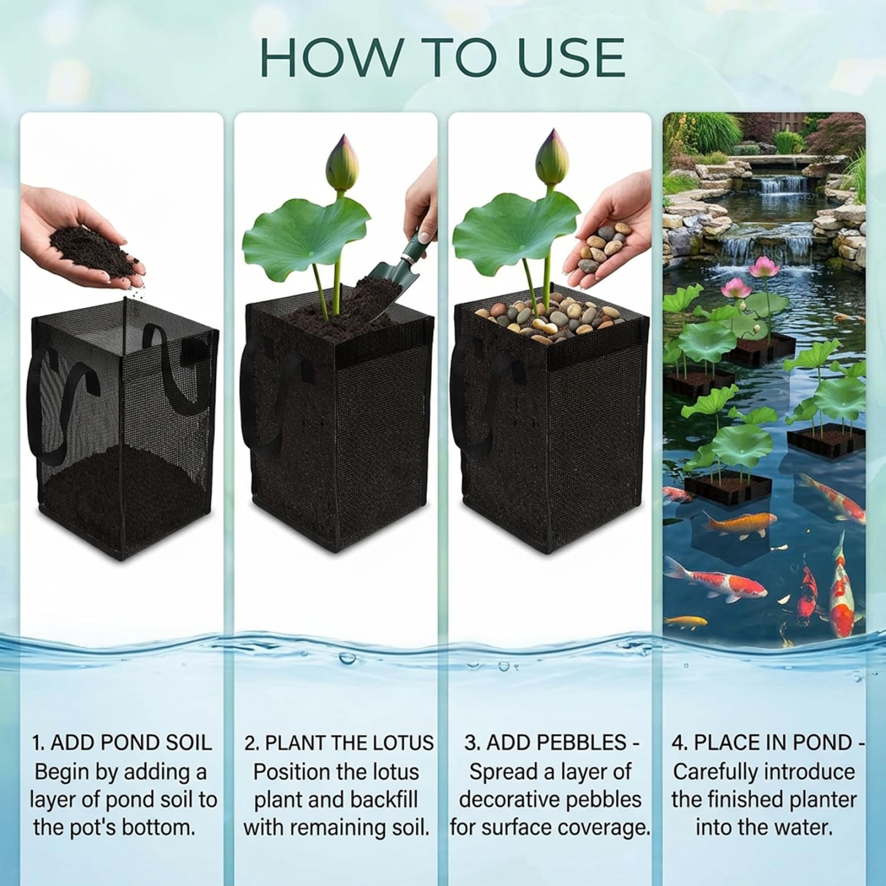 Confezione da 4 cestini idroponici acquatici traspiranti per giglio di loto, vasi in rete da laghetto per piante da giardino acquatiche - Rotondi