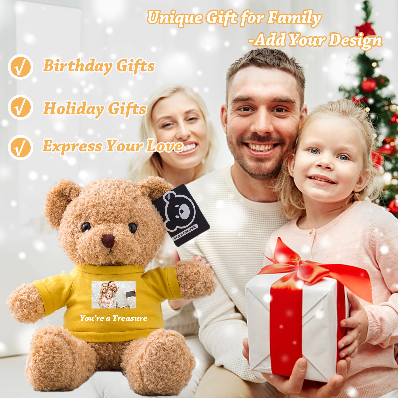 Personalized Teddy Bear Stuffed Animal - Custom Text & Image, 16-inch Hoodie Bear Gift For Valentine's, Birthday, Anniversary