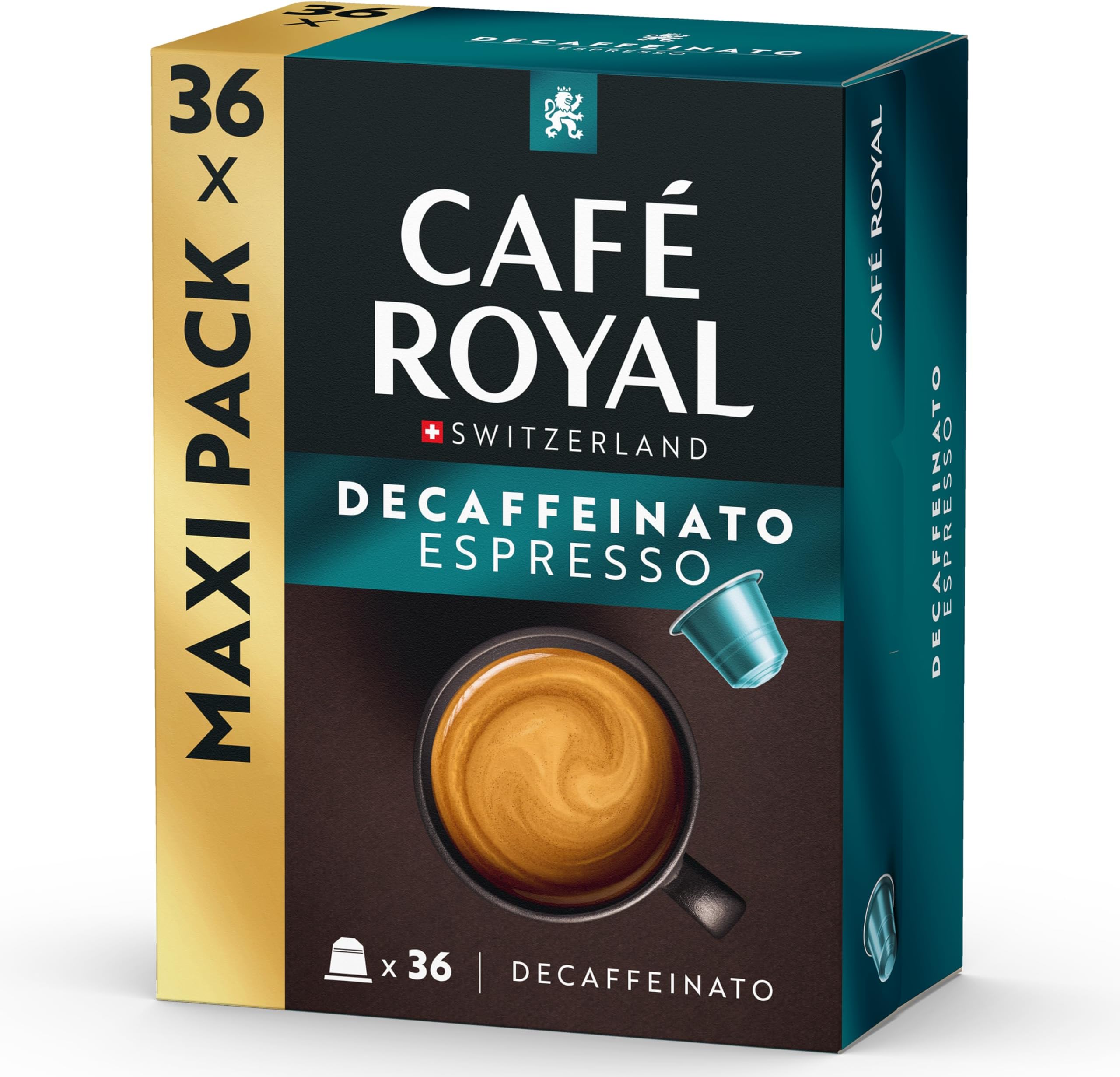 Café Royal Espresso Decaffeinato - Nespresso(R) Compatible Coffee Capsules, 100% Arabica, Intensity 6/12, Rainforest Alliance, Decaffeinated, 36 Capsules