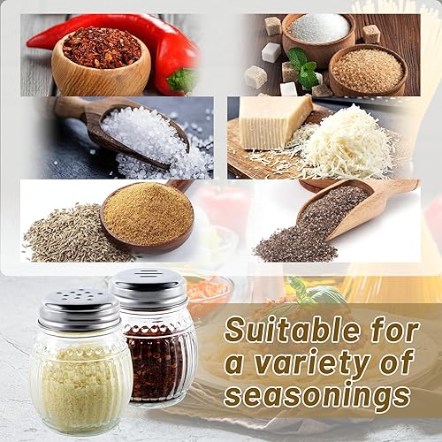 Miniatura 7 de Juego de 2 pompones de queso y pimentero, cocteleros de especias de vidrio de 6 onzas con parte superior perforada y ranurada (transparente)