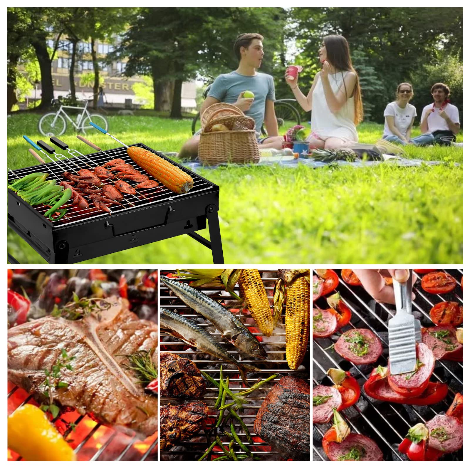 Uten Barbacoas Portátiles de Carbón, Parrilla de Acero Inoxidable para Ahumar y Acampar al Aire Libre, Char Broil BBQ Pit Grill (Mediano), Negro