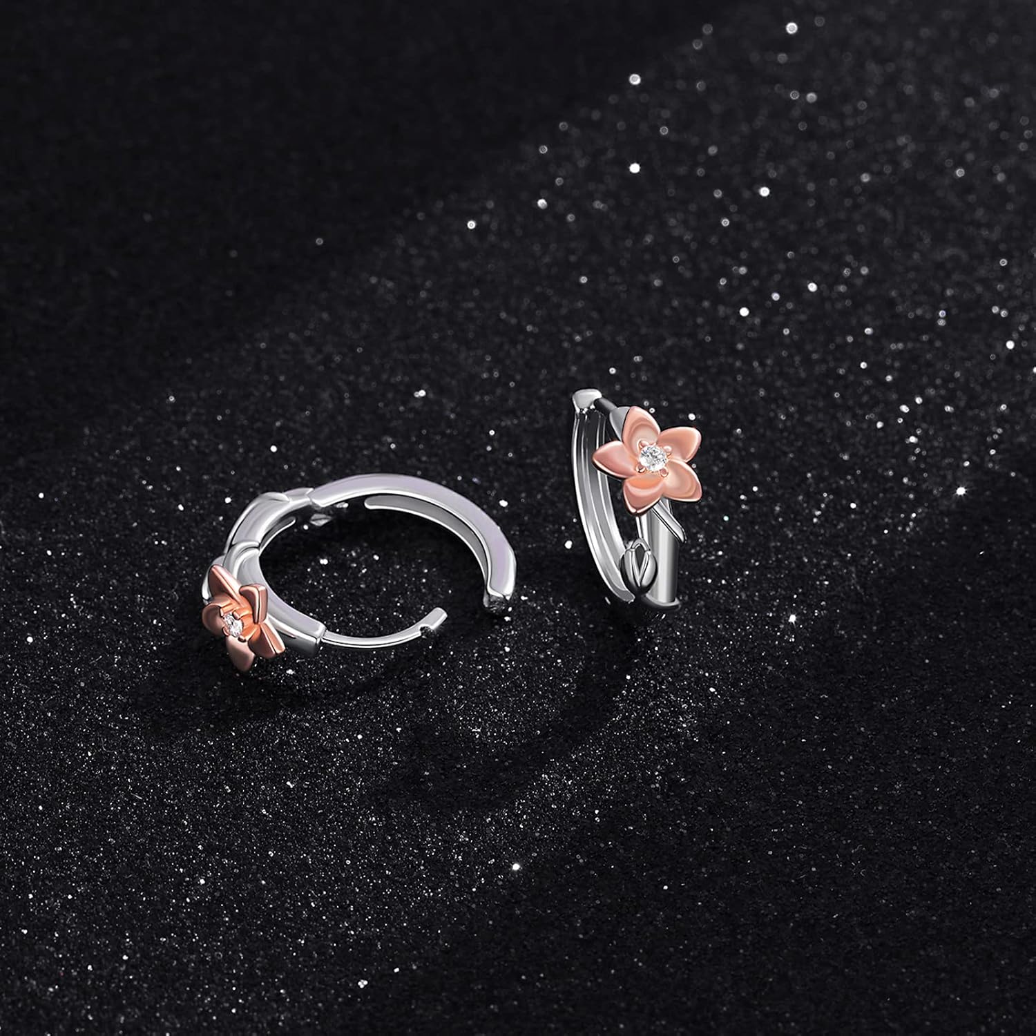 Birth Flower Necklace Sterling Silver 12 Month Flower Earrings Hypoallergenic Hoop Earrings for Women Girls Senstive Ears Flower Jewelry Gifts for Mother Daughter Girlfriend Wife