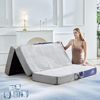 Cooling Foldable Mattress, 6 Inch Memory Foam Mattress/Topper with Cold Breathable Effect, Trifold Mattress for Murphy Bed, Portable Folding Floor Bed for Guest, Camping, Travel, Yoga - Full