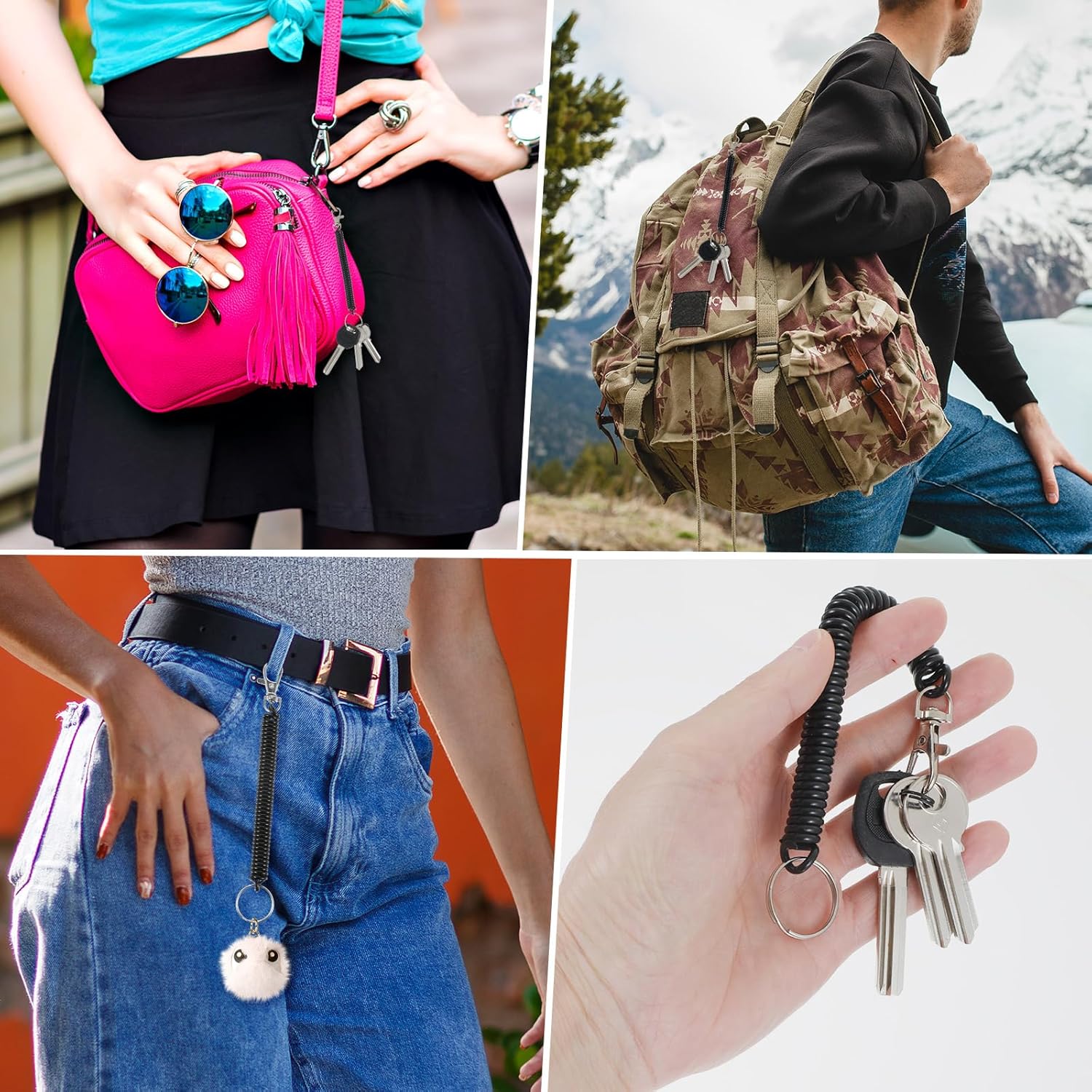 6PCS Retractable Keychain Key Ring Spring Coil Keychain Key Chain Retractable Tool Lanyard Stretch Keychain Wrist Coil Keychain Fishing Lanyard for Purse Keys Wallet, Black - Image 4