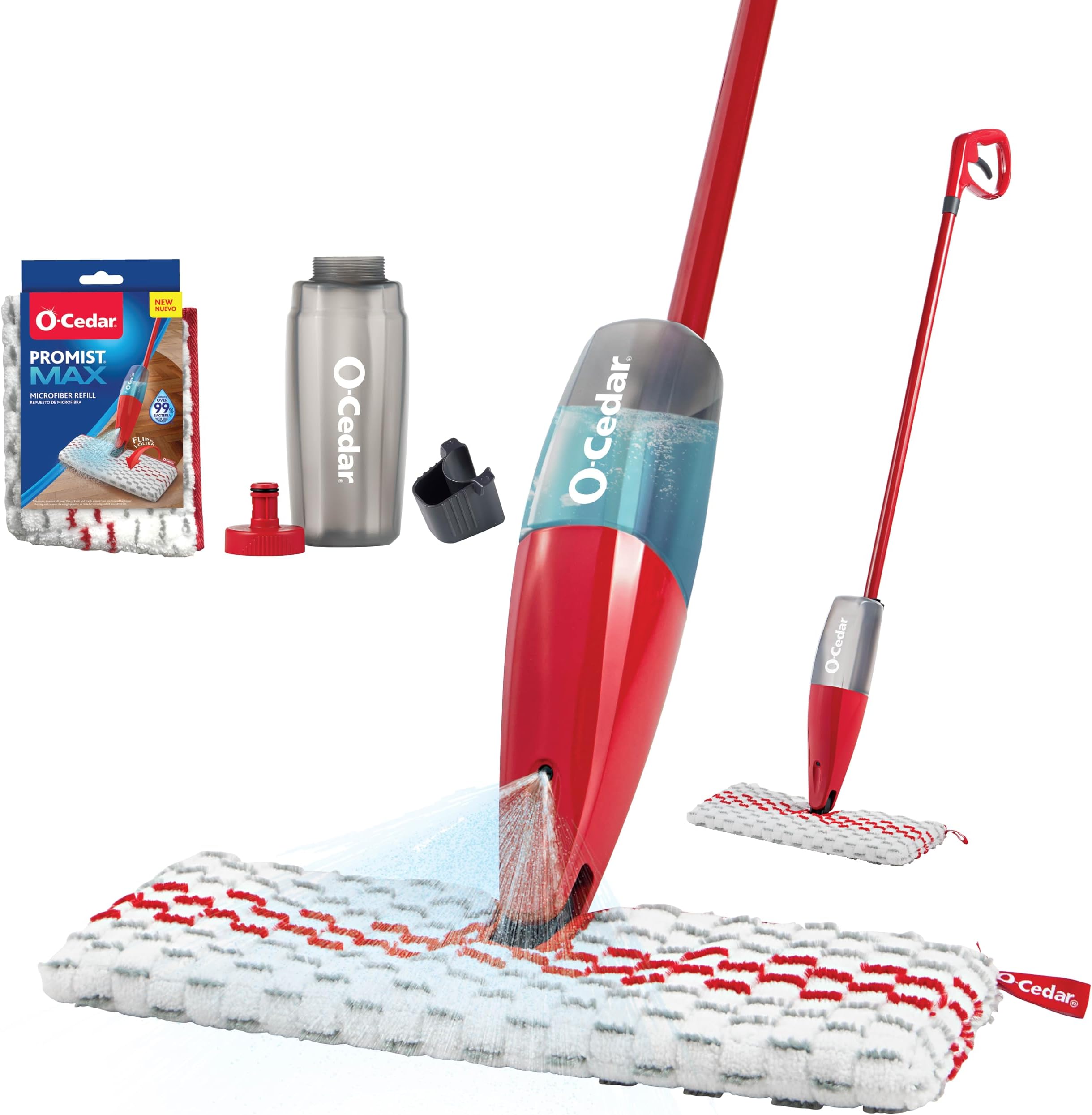 O-Cedar ProMist MAX Microfiber Spray Mop Removes 99% of Bacteria with just Water, Features 1 Extra Refill