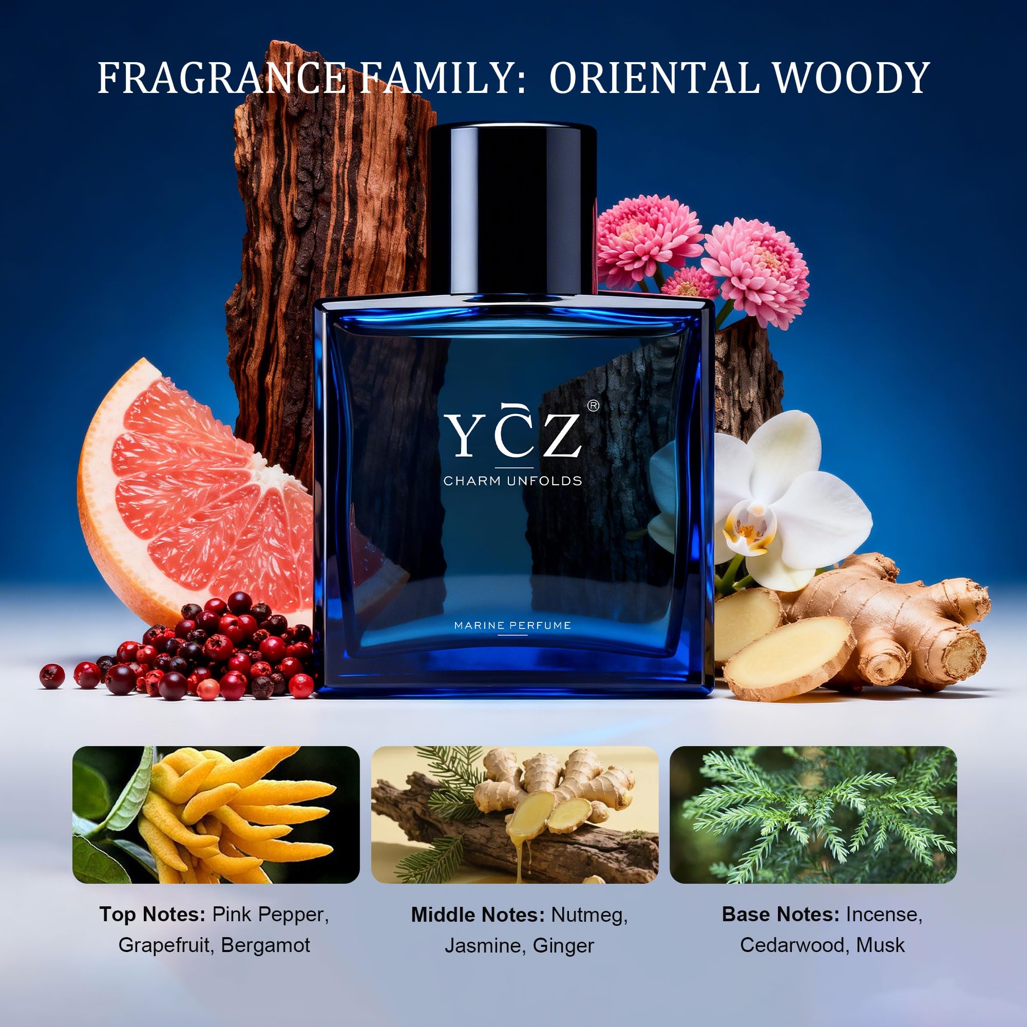 Ycz Charm Unfolds Marine Perfume for Men, 1.7 oz. Long Lasting Eau