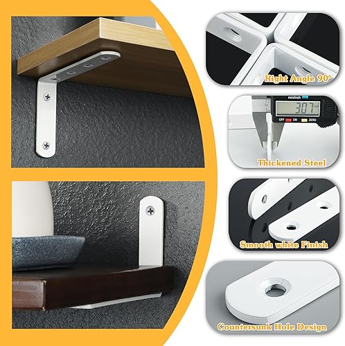 Miniatura 19 de Alise Soportes de estante flotantes, soporte negro para estantes, soporte de pared en L resistente, soporte de esquina de ángulo de articulación