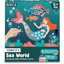 BINCA Foam Sticker Mosaic Art Activity, 750+ 3D Glitter Foam Stickers, 5 Underwater Animals with Display Arch, DIY Mess-Free Activity, Gifts for Boys & Girls Ages 5,6,7,8