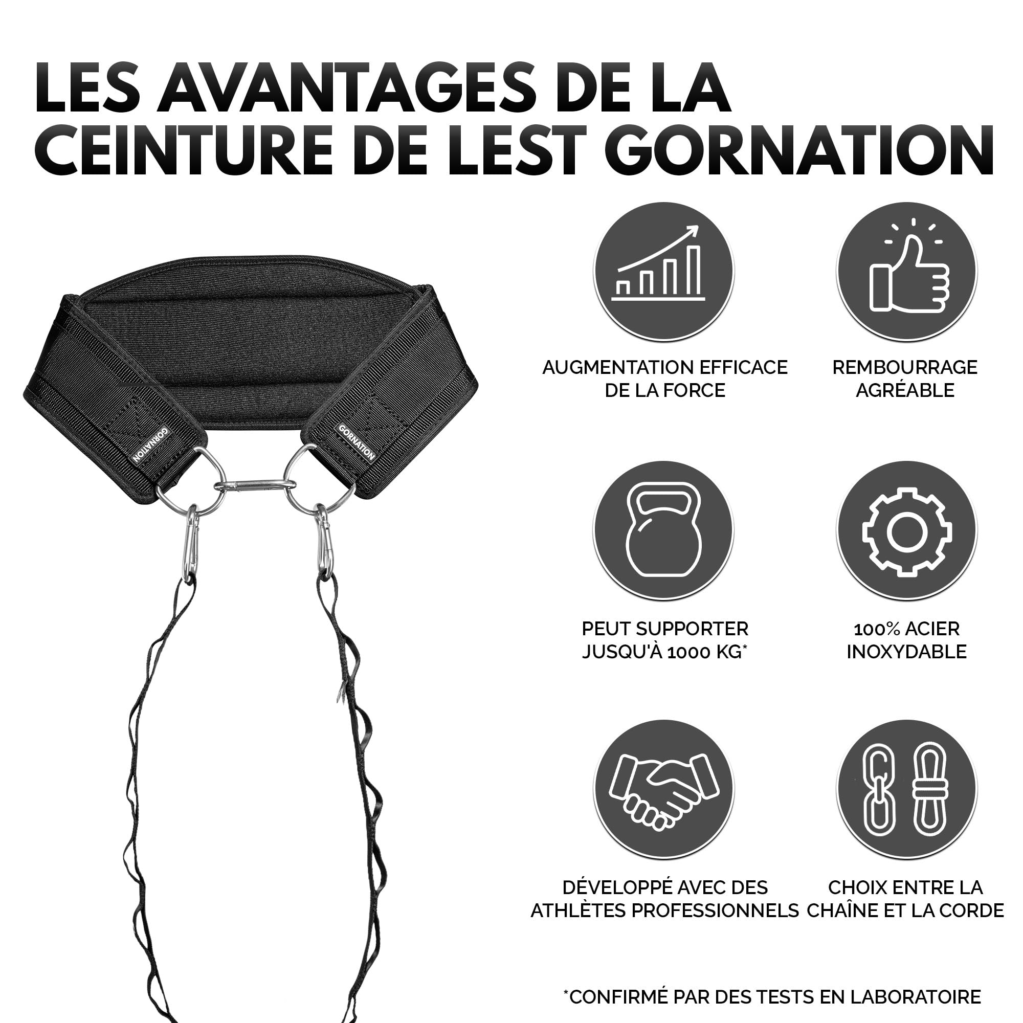 GORNATION Ceinture de Lest, Ceinture Musculation,Fixation d'un Poids pour Musculation, Calisthenics, Haltérophilie, Bodybuilding, Street Workout et Fitness, Ceinture Lestée avec Chaîne ou Corde