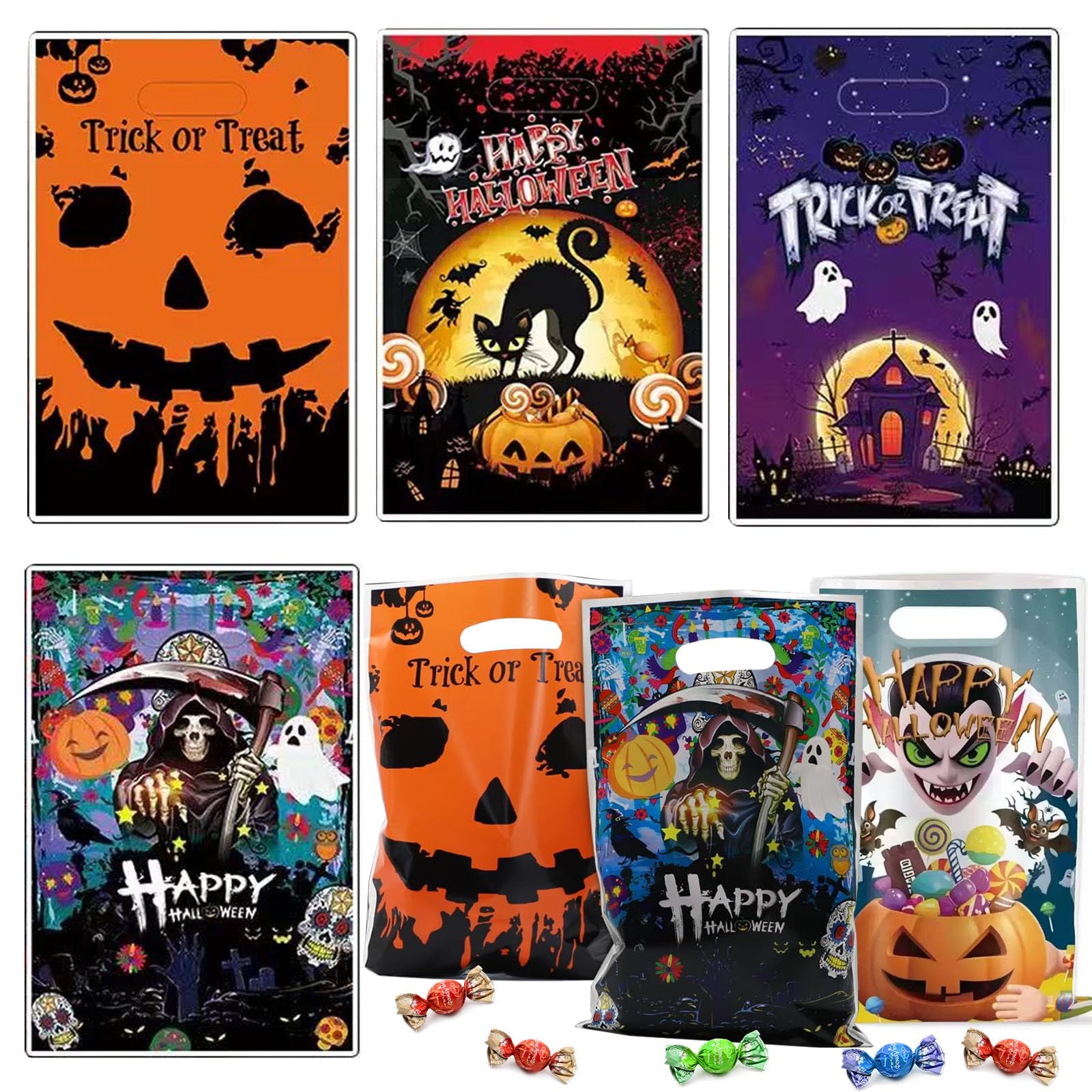 Halloween Treat Bags, 50 Pcs Handle Reusable Halloween Bags for Trick Or Treat, Sweets Bag for Kids Craft Snack Gift Packing Party Supplies (50PCS)