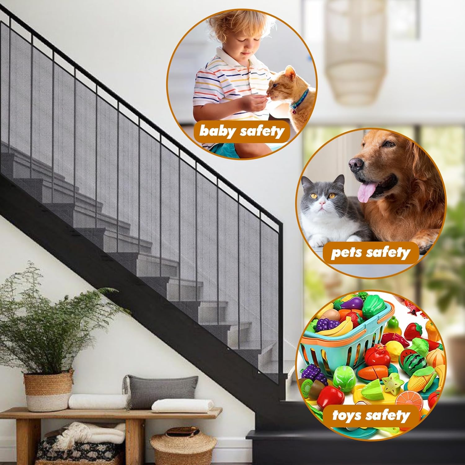 Banister Guard for Baby，10X3ft Balcony Safety Net for Kids,Stair Safety Net for Kids,Railing Covers for Stairs,Baby Stair Net Fit for Child, Small Pet, Toy - Black