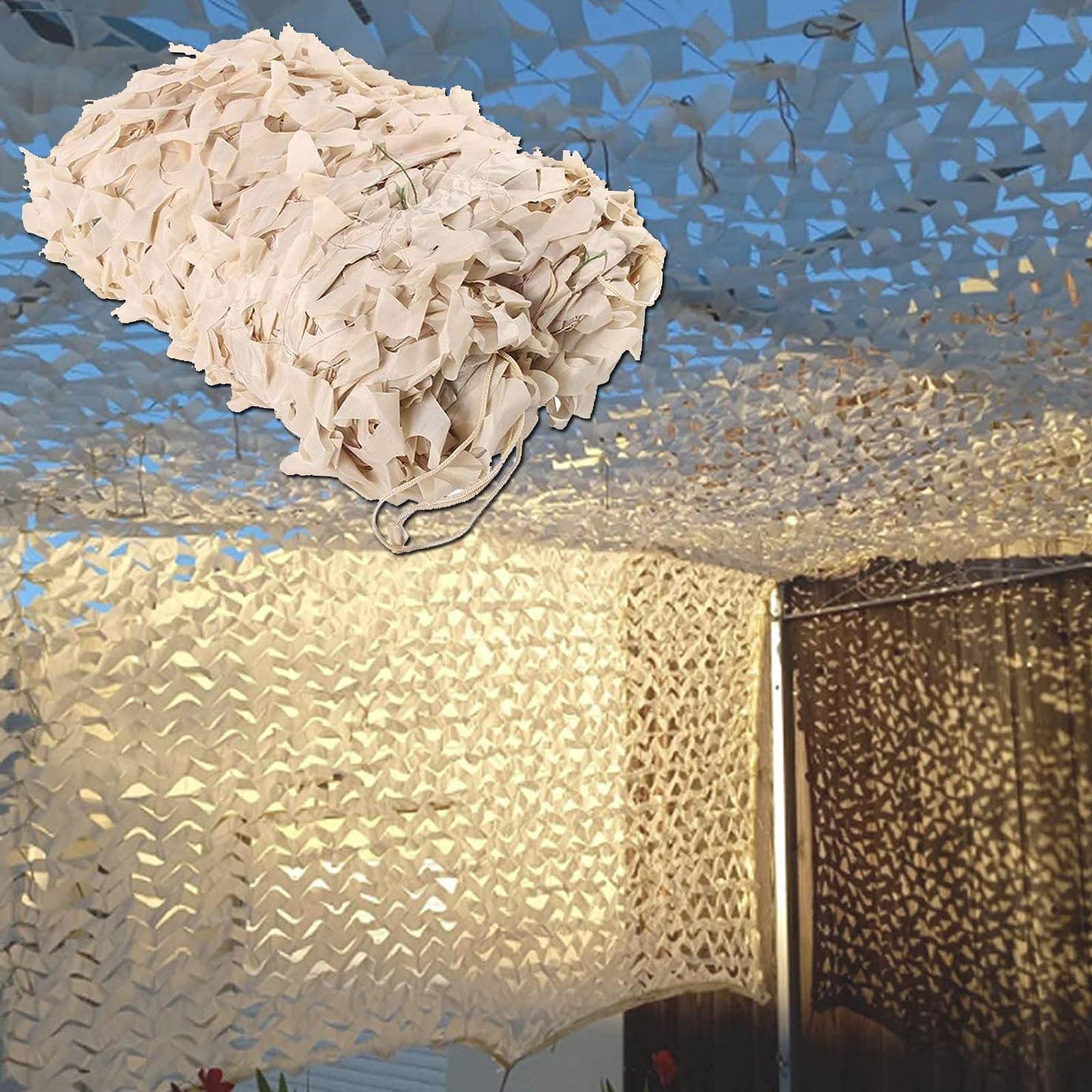 KGUDYS Camouflage netting beige,gazebo awning,reinforced military camouflage net,outdoor sun screen net,2x3m,4x5m,6x6m,car,garden,plant cover,privacy screen,Beige-6x12m(19.7 * 39.4ft)