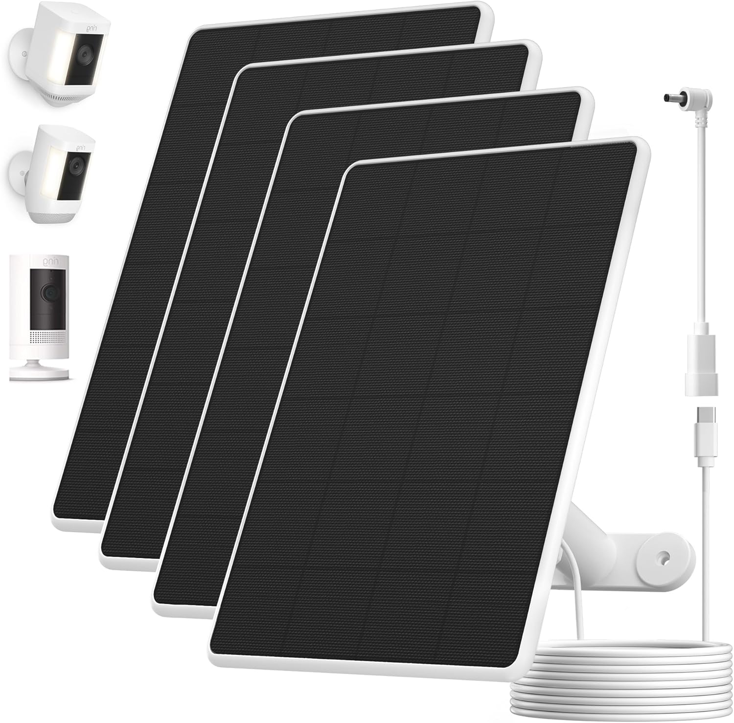 Photo voltaic Panel for Ring Digital camera,6W Photo voltaic Charger for Ring Stick Up Cam&All-New Highlight Cam Outside Wi-fi (Battery),Quick Charging,Adjustable Mount,10ft/3m Cable,USB-C to Barrel Plug Adapte(4 Pack)