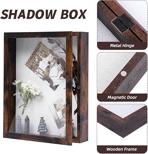 Miniatura 4 de Muzilife Marco de fotos Shadow Box de 8 x 10 pulgadas  2.16 pulgadas de profundidad de madera y vidrio, caja de memoria rectangular lista para