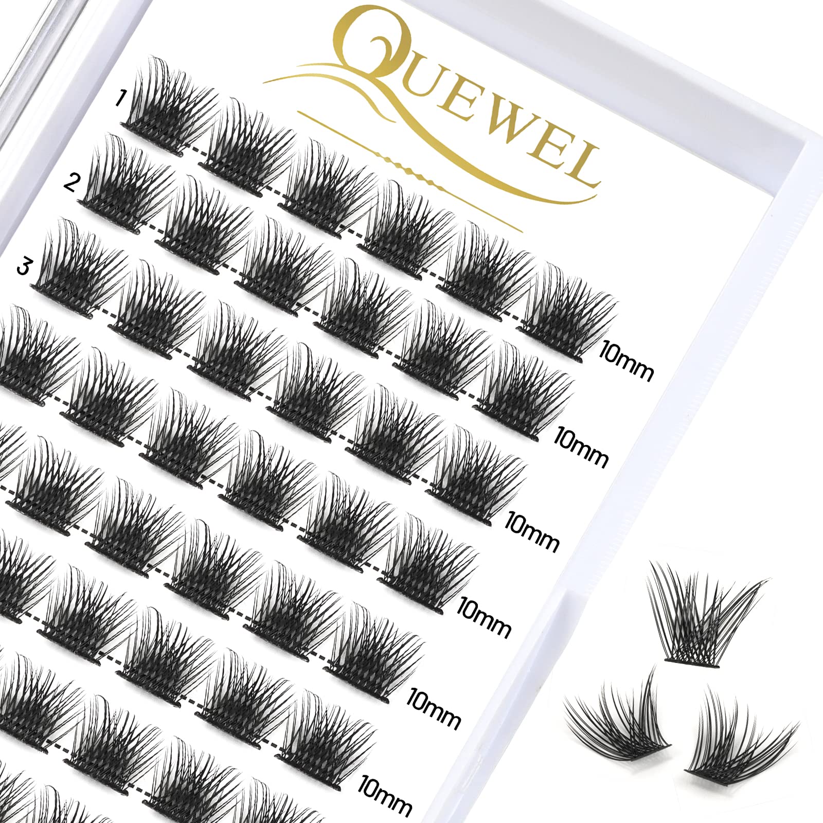 QUEWEL DIY Cluster Lashes - Individual Volume False Eyelashes, Soft & Light, Segmented, For Makeup Home Use (Honey01-D-MIX8-16mm) — view 33