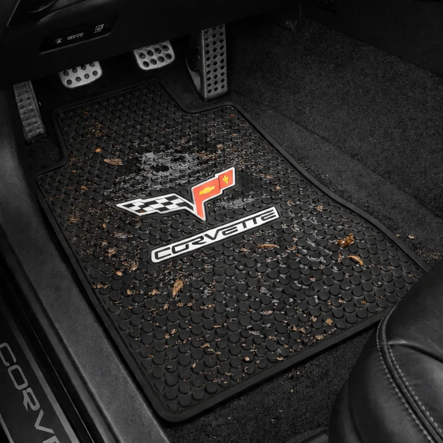 Lloyd Mats Custom-Fit All-Weather Rubber Floor Mats for Corvette C6 2007.5-2013 (Hook Fastener) (2PC - Fronts, Black)