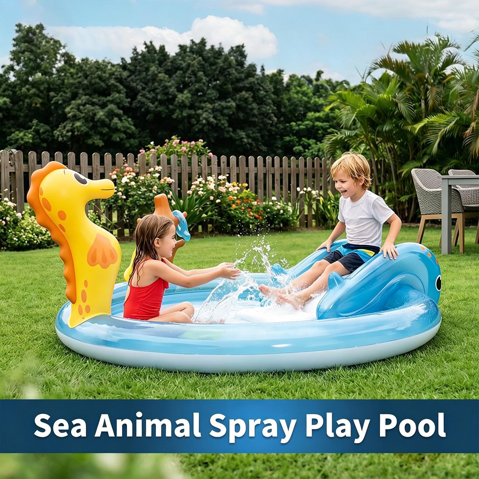 Piscine Enfant avec Toboggan Jouet Gonflable Thème Été