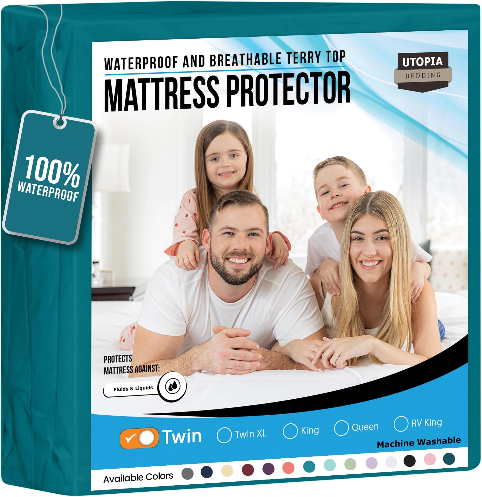 Utopia Bedding Waterproof Mattress Protector Twin Size, Premium Terry Mattress Cover 200 GSM, Breathable, Fitted Style with Stretchable Pockets (Denim Blue)