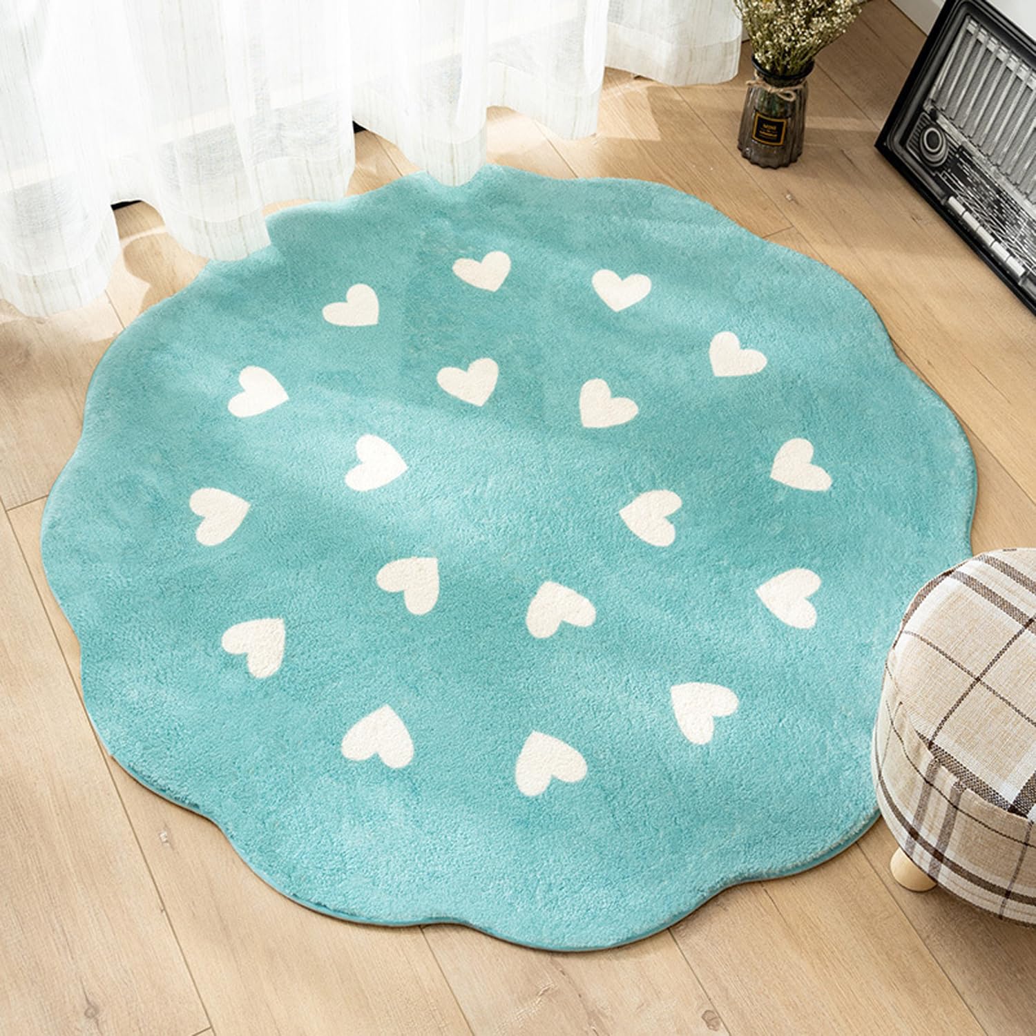 Tapis rond doux antidérapant lavable de 100cm pour déco de chambre et salon