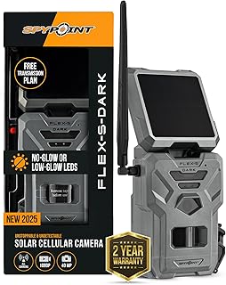 SPYPOINT Flex-S-Dark Solar Cellular Trail Camera – Built-in Solar Panel, 40MP Photos, 1080p Videos + Sound, No-Glow Game Camera, Night Vision, Motion Activated Trail Cam