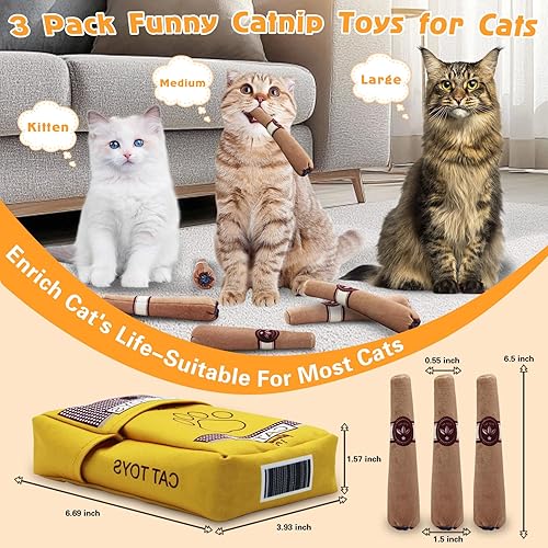 Miniatura 2 de Paquete de 3 juguetes de hierba gatera para gatos, juguetes masticables rellenos de hierba gatera 100% pura orgánica para patear y aliviar el estrés