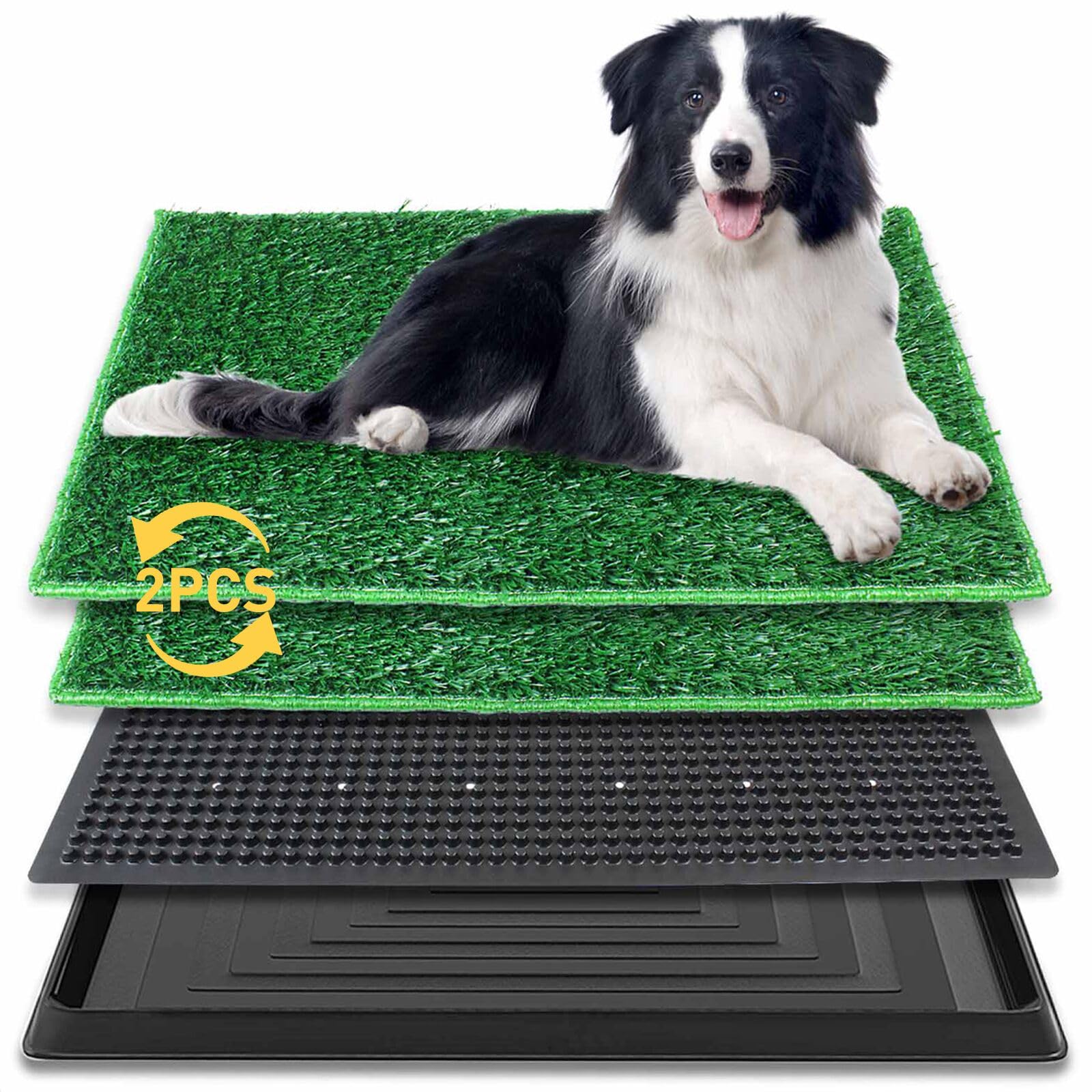 BRIAN & DANY 76 X 51cm Inodoro para Perros de Césped Artificial, Meadero para Perros con 2 Tapete de Césped para Reemplazar