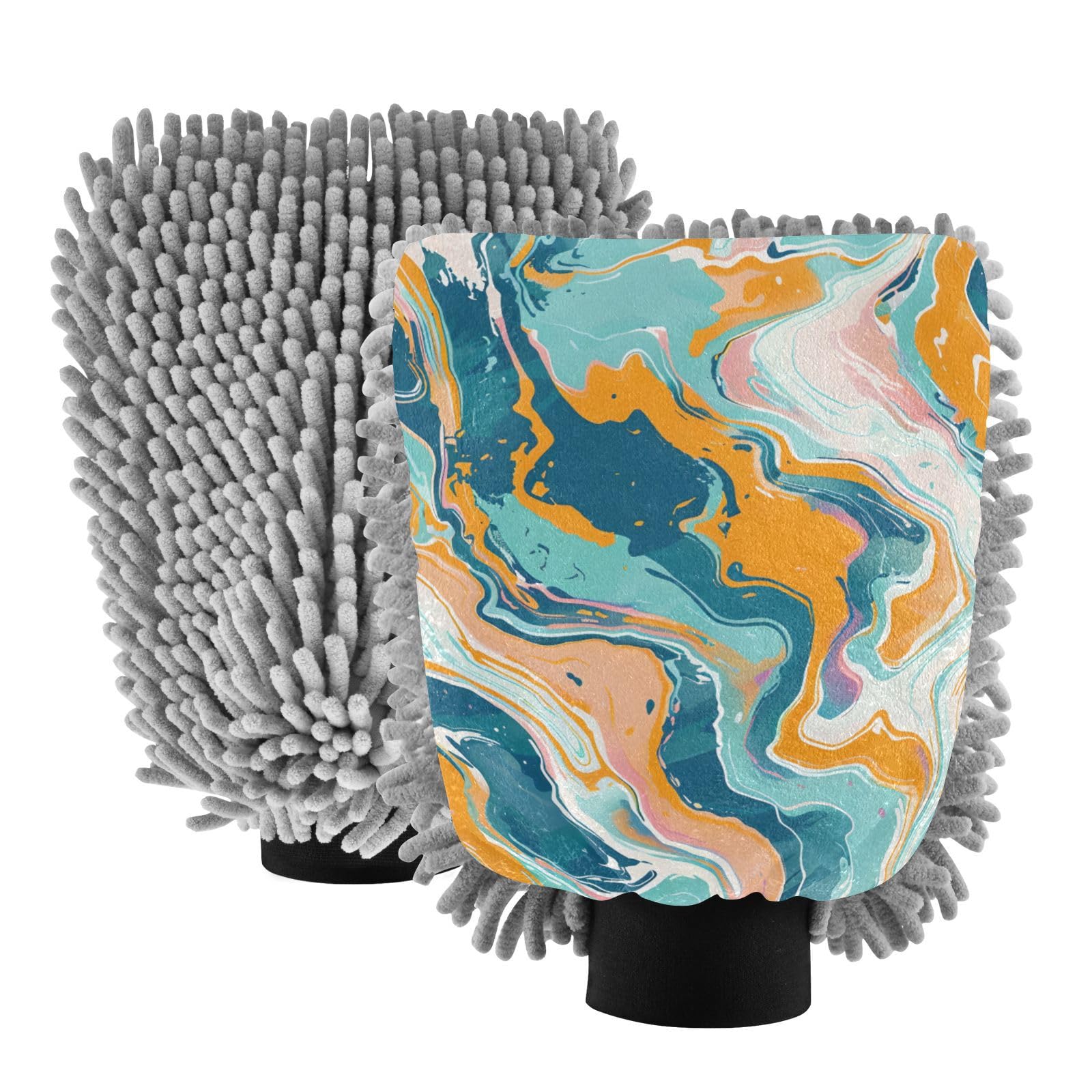 IOACIY Absorbent Microfiber Car Wash Drying Mitts, 2 Pack, Scratch-Free & Lint-Free, Rich Foam, Highly Absorbent, Double Sided, Wash Mitt Perfect for Car Washing, M, Marble (8)