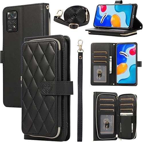 Furiet Funda tipo cartera para Xiaomi Redmi Note 11S11 4G con correa para la muñeca, correa de hombro cruzada, funda de cuero sintético de lujo para
