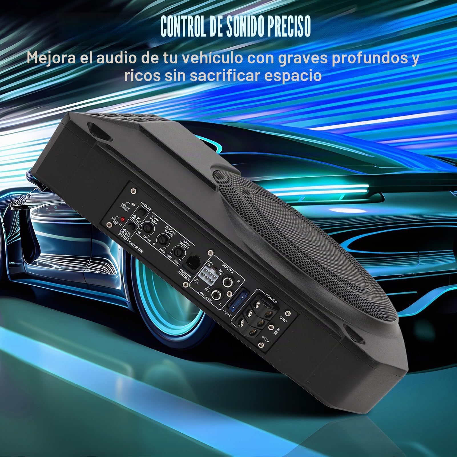 Altavoz de Graves Activo para vehículos, Caja de Graves Activa bajo Asiento de 10 Pulgadas, Ultrafina, 800 W, 2,5 ohmios, con Controlador para de Audio de vehículo