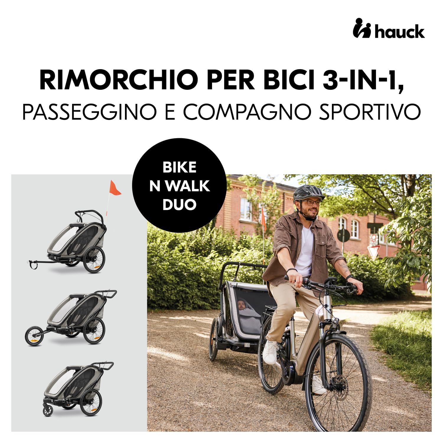 Hauck Bike N Walk Duo 3in1 Rimorchio Bici Bambini 2 Posti 22 kg 120 cm Light Grey