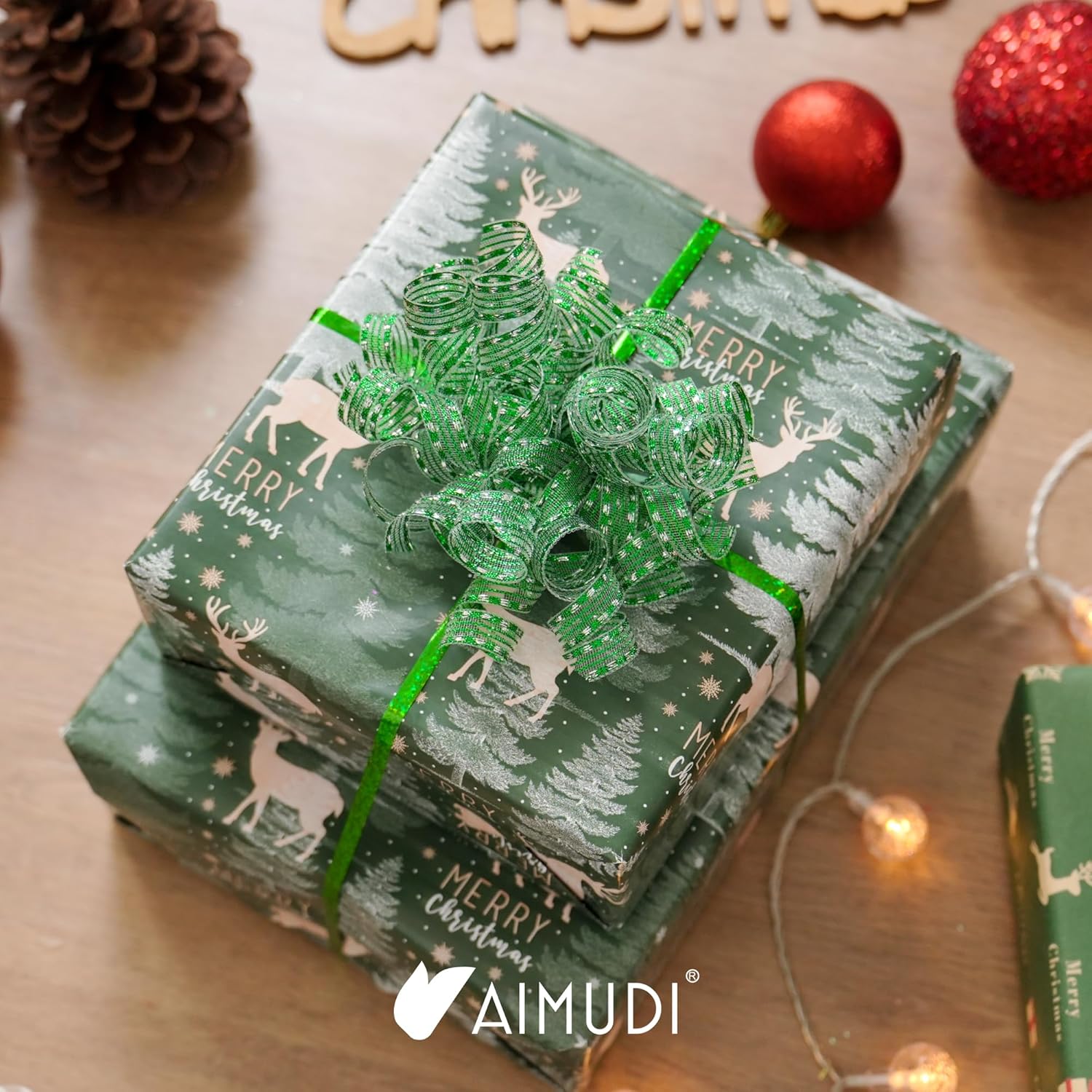 AIMUDI Metallic Green Curly Bows for Gift Wrapping 5'' Self Adhesive Gift Bows Green Christmas Bows for Presents, Treat Bags, Wine Bottles Party Holiday Wedding Christmas Decorations - 6 Counts - Image 2