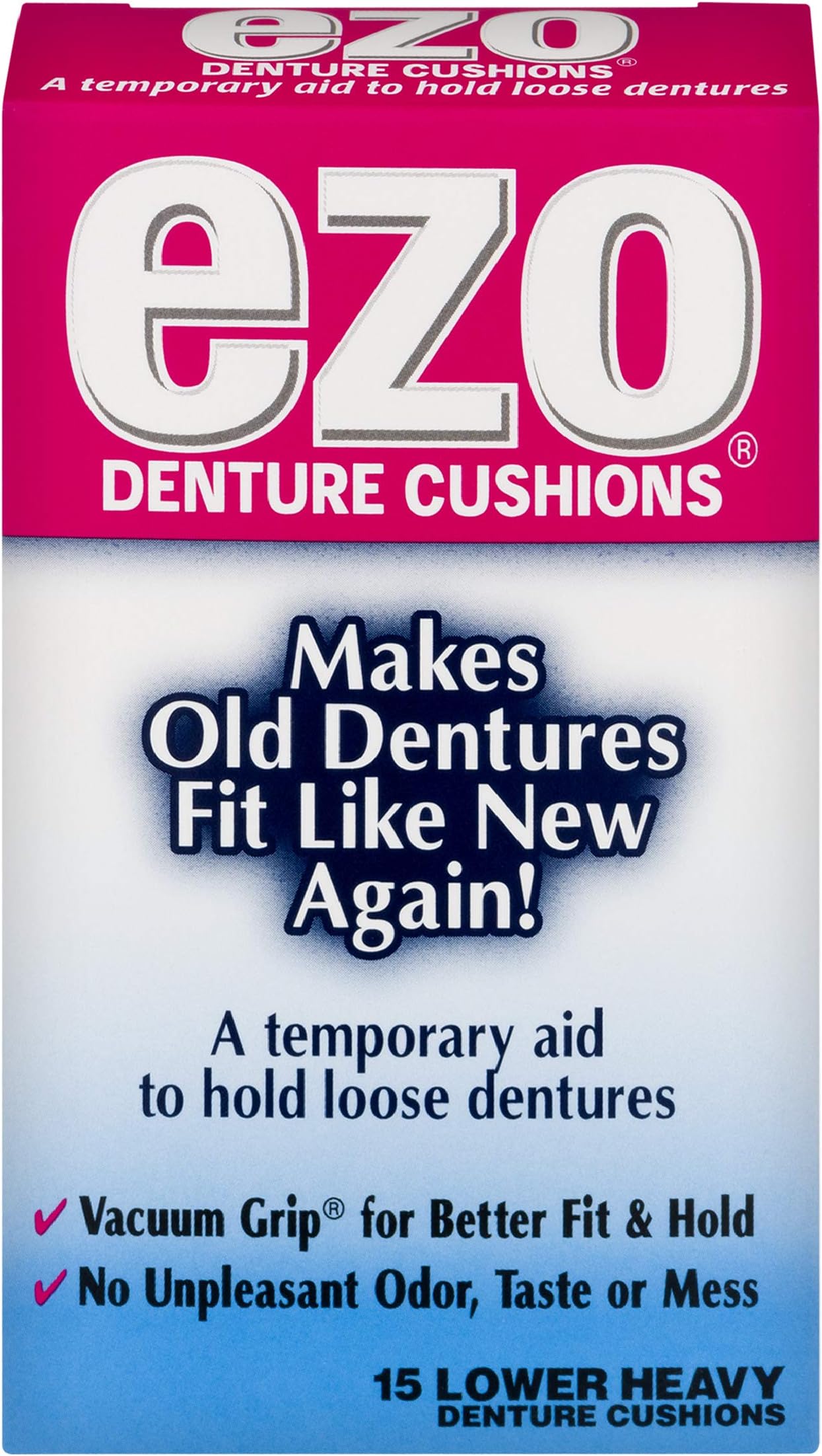 Ezo Denture Cushions, Lower Heavy, 15 Cushions (Pack of 6)
