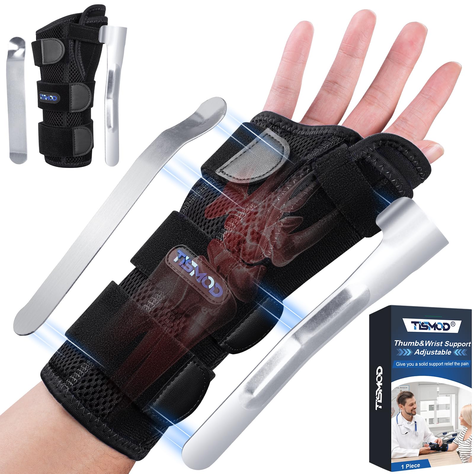 Wrist Brace with Thumb Spica Splint - Adjustable Thumb Wrist Support for Arthritis, Sprains, Tendonitis, Ligament Injury, Carpal Tunnel, De Quervain's Tenosynovitis and Protection fit Women & Men