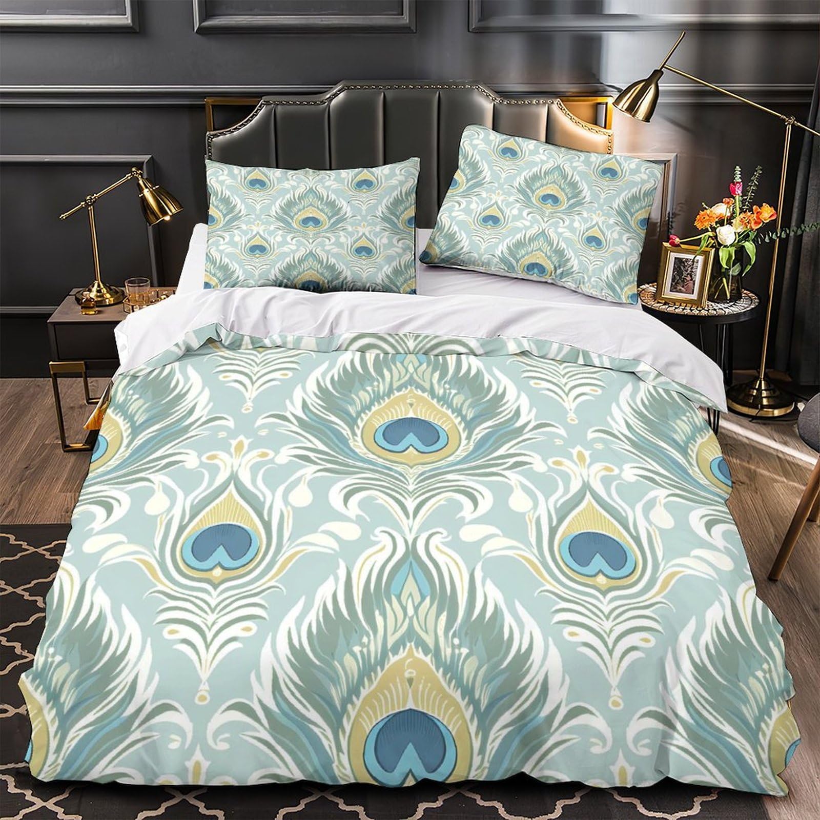 Housse de Couette Paon 200x200 en Microfibre Douce pour Lit Double