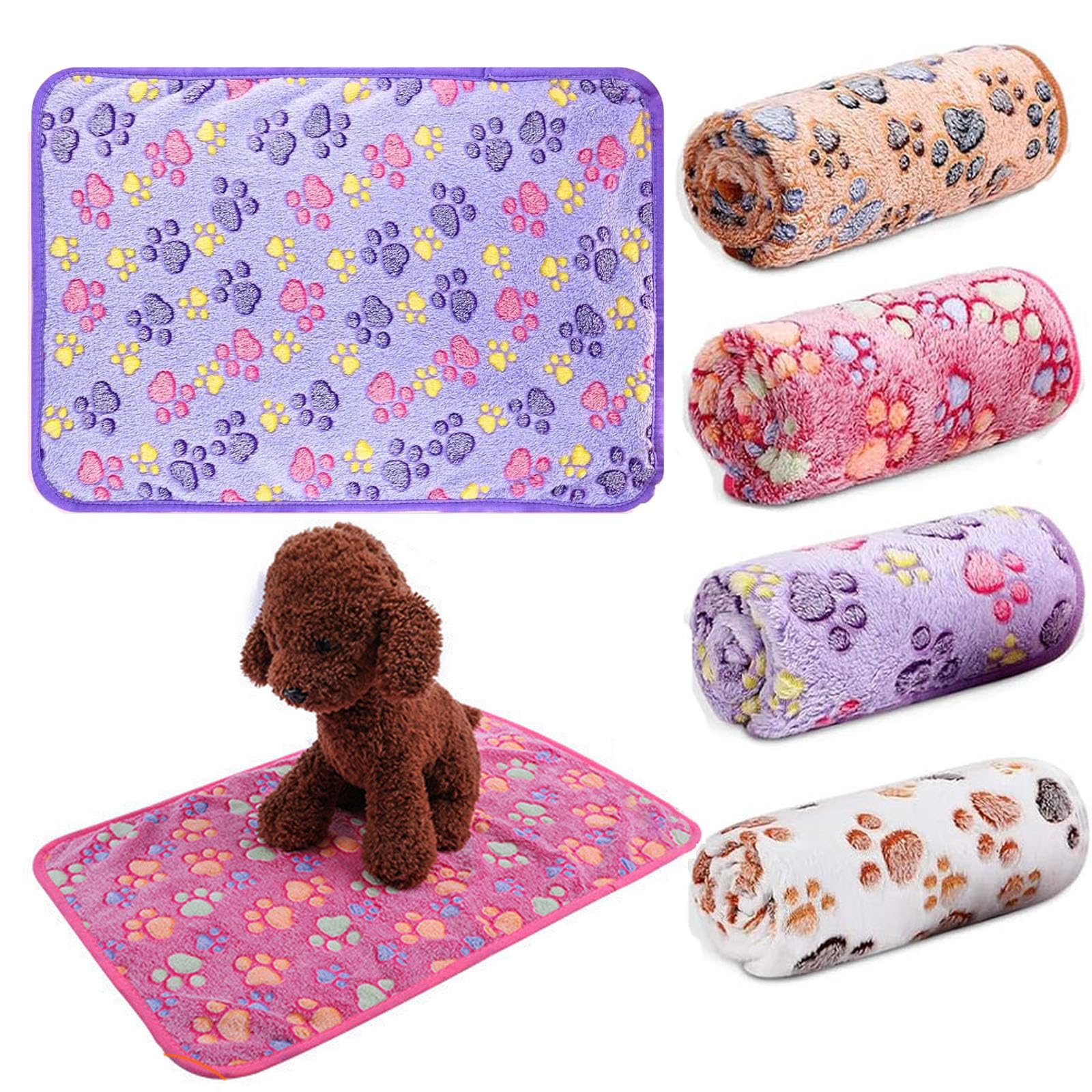 PACIOCEAN 4 Pcs Guinea Pig Blankets,Small Animal Blankets,Puppy Blankets,Cute Paw Print Flannel Pet Blanket,Reusable Pet Pee Pad Sleep Mat Pad Cover for Hamster Ferret (23.6 x 15.7 Inch)