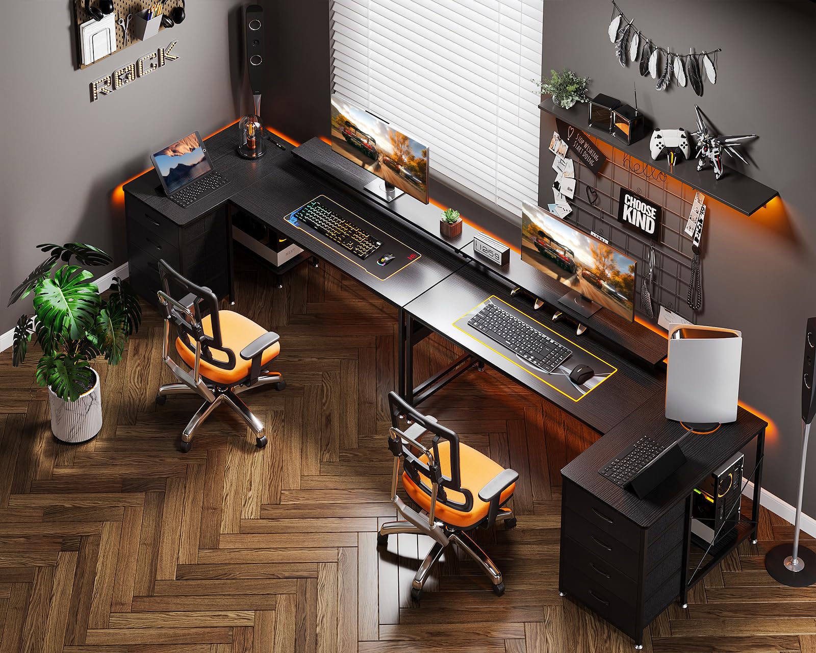 Amazon | ODK パソコンデスク ゲーミングデスク l字デスク コンセント  