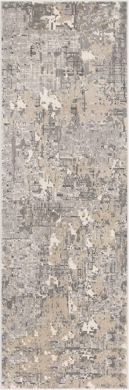 SAFAVIEH Meadow Collection Runner Rug - 2'7" x 12', Grey, Modern Abstract Design, Non-Shedding & Easy Care, Ideal for High Traffic Areas in Living Room, Bedroom (MDW178F)