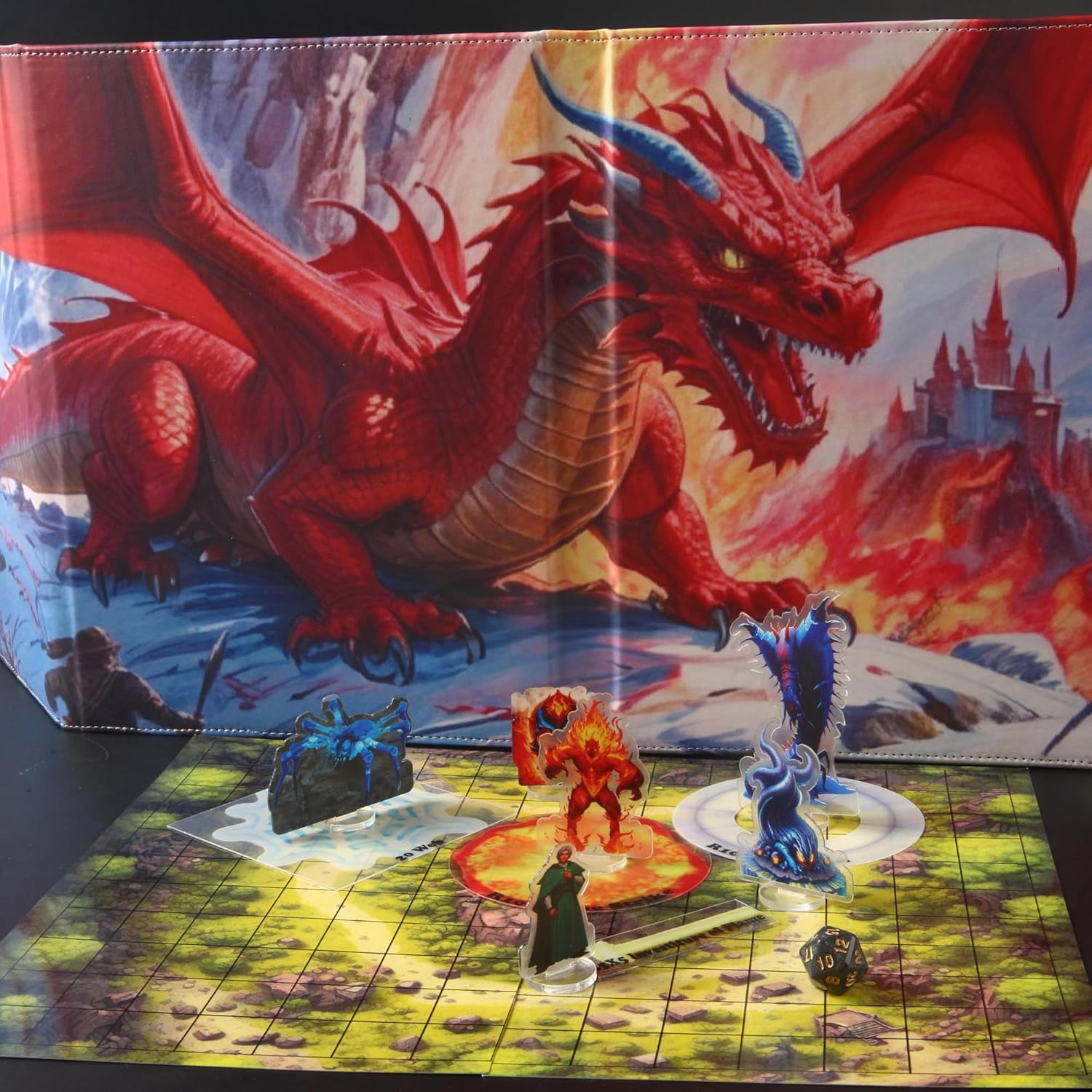 DND 5e DM Screen 8 Faux Leather Deluxe Panel 2 Swinging Wet Erase Pockets and Dungeon Master Cheat Sheet Dungeons and Dragons GM Terrain Accessories TTRPG Map Gift for D&D Game Master Players