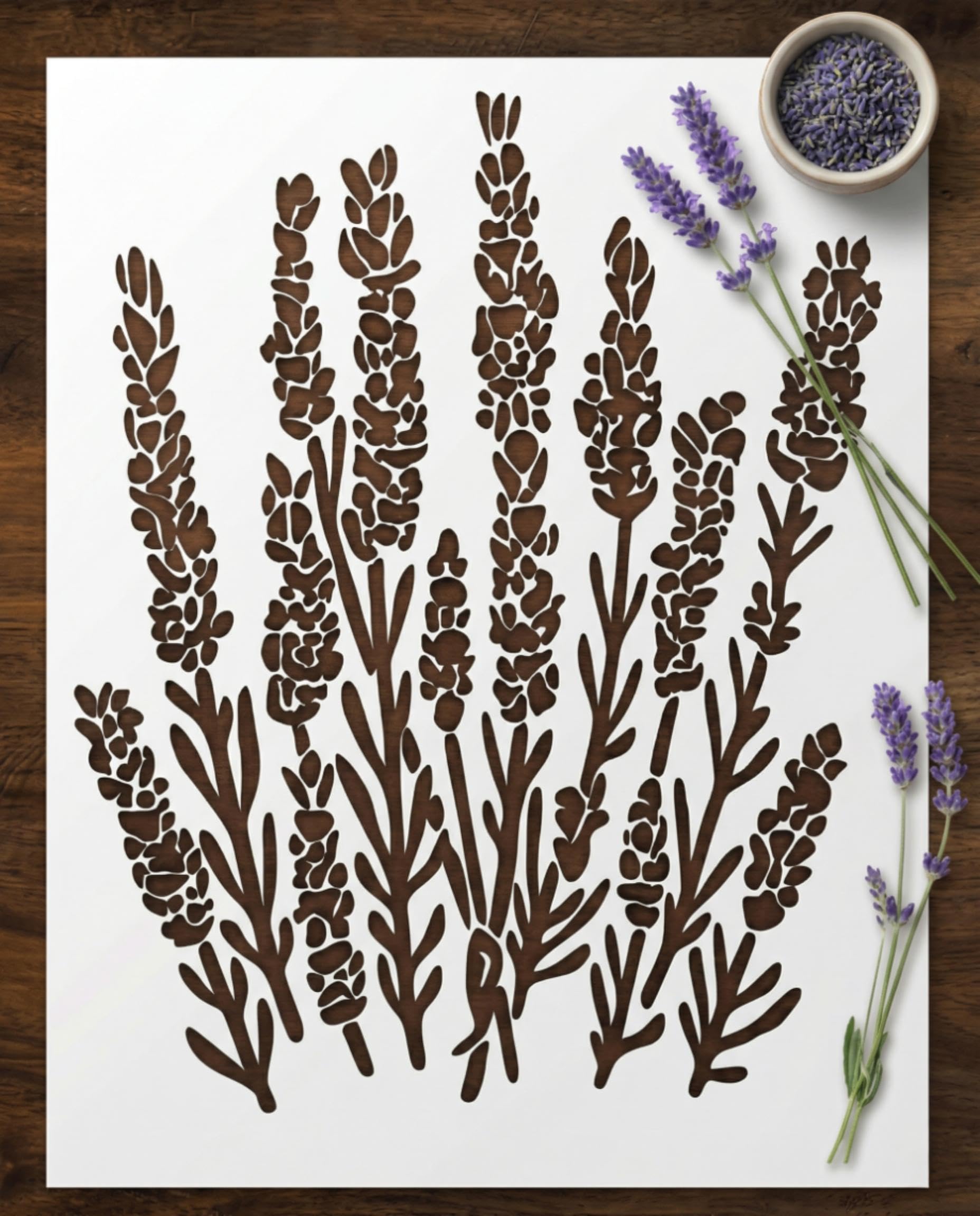 Large Lavender Stencil for Painting on Wood (12x16 inch) – Stencils for Crafts Reusable for Wall, Fabric, Furniture - Floral Stencil for Walls –