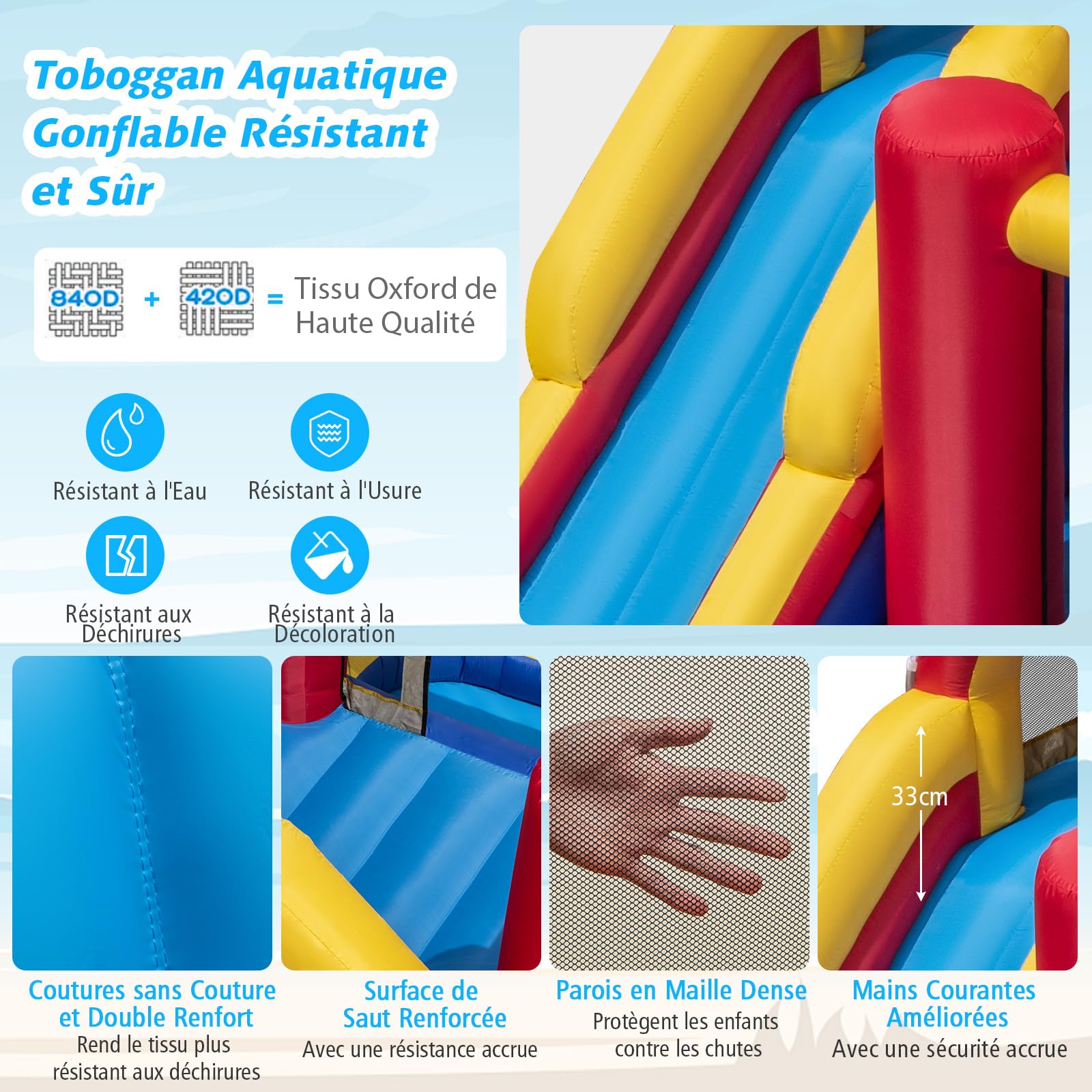 COSTWAY Château Gonflable avec 2 Toboggans et Maison de Saut, Aire de Jeux Gonflable avec 2 Piscines et Panier de Basket, Mur d'escalade, Intérieur Extérieur jusqu'à 3 Enfants de 3-12 Ans