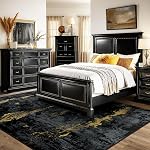 RELEANY Area Rugs 6'x9' Washable Rug for Living Room Modern Abstract Indoor Non-Slip Low Pile Soft Carpet for Bedroom Home Entryway, Print Pattern, Dark Black Gold