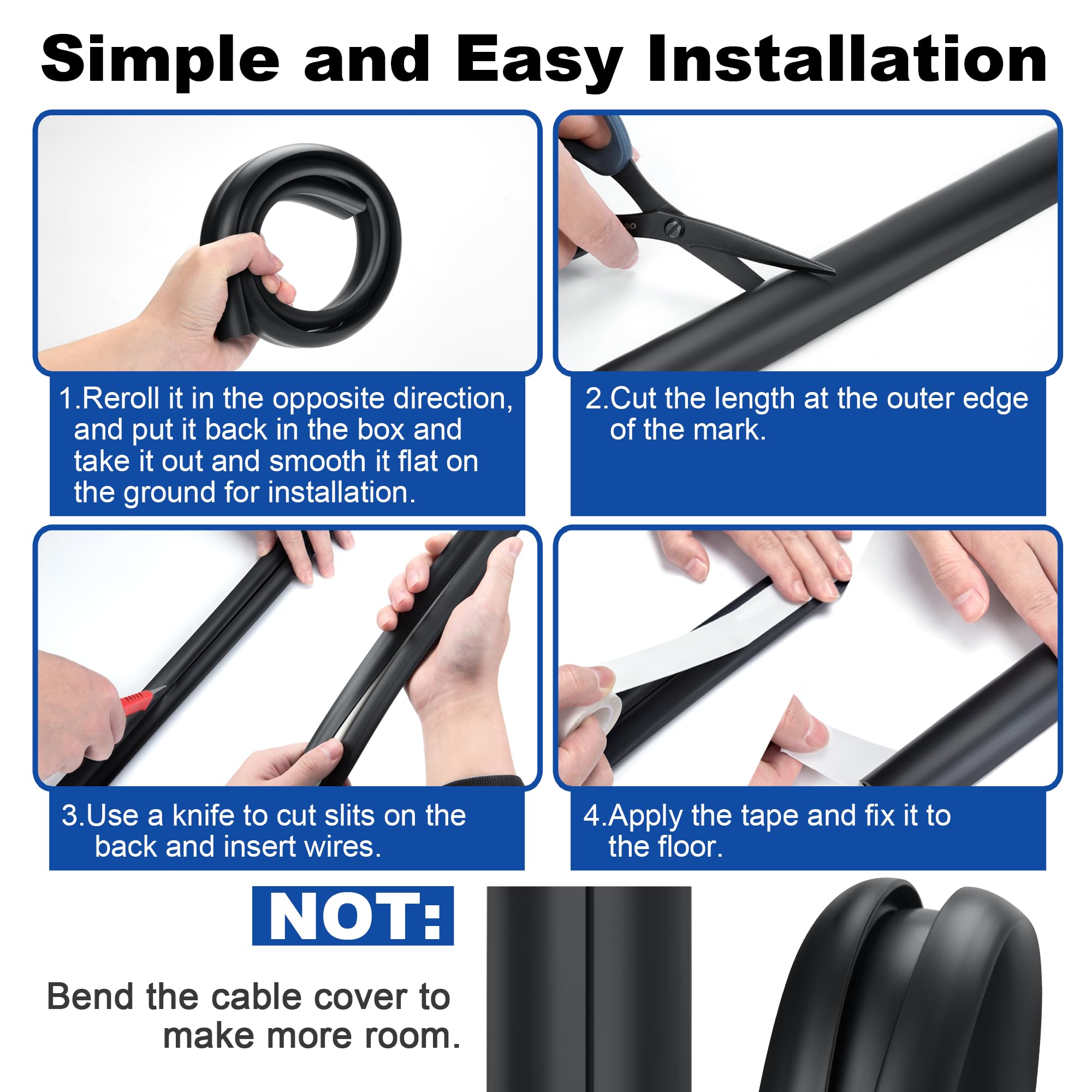 Cubierta de cable de madera gris de 2,4 m - Cubierta de cable flexible para suelo, protector de cable de alimentación para el hogar, oficina, hotel, exterior