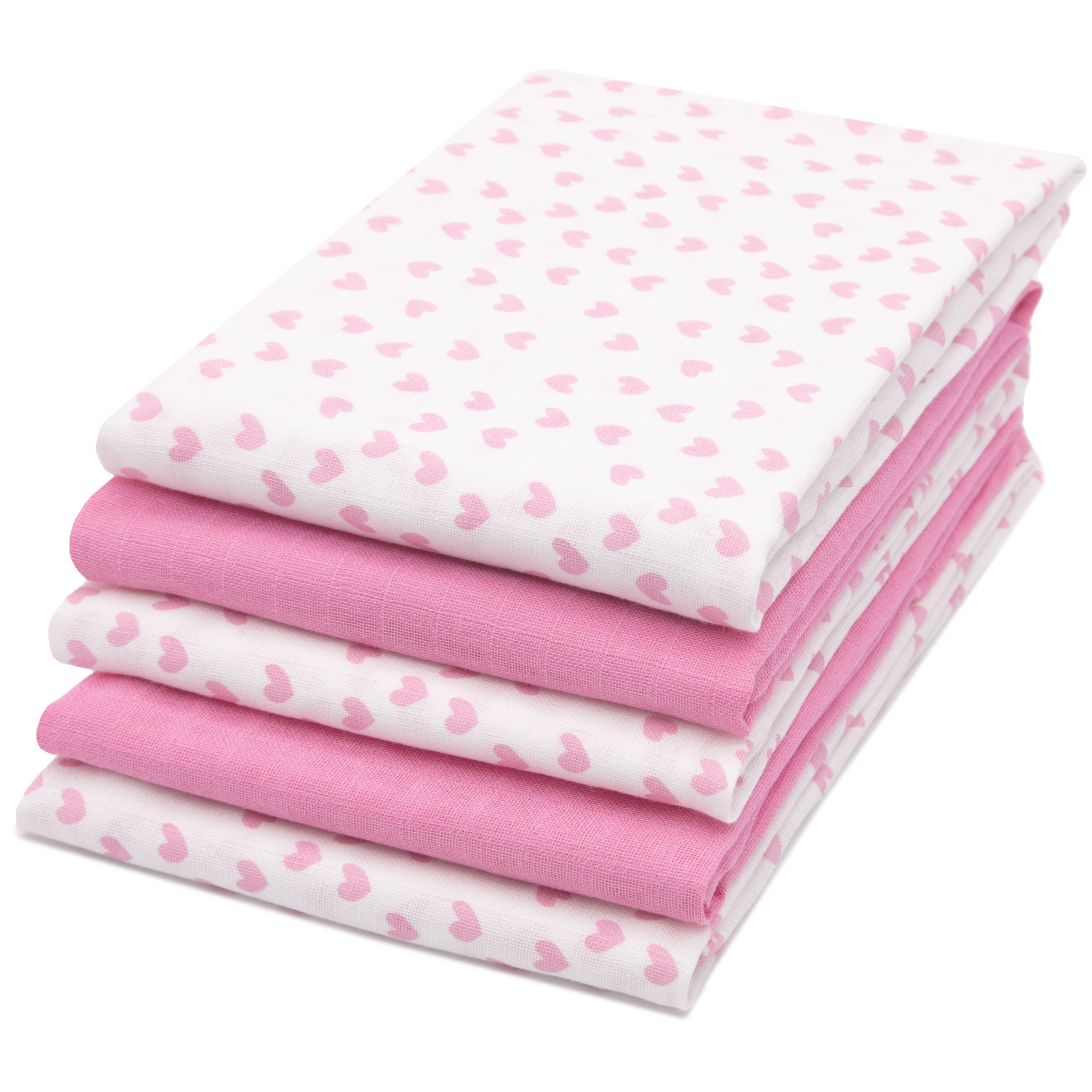 ZOLLNER 5 mussole in musselin - 80x80 cm in cotone morbidissimo - panni soffici e sensibili sulla pelle - rosa bianchi con box regalo - lavabili a 60°C - certificati OEKO TEX (R)