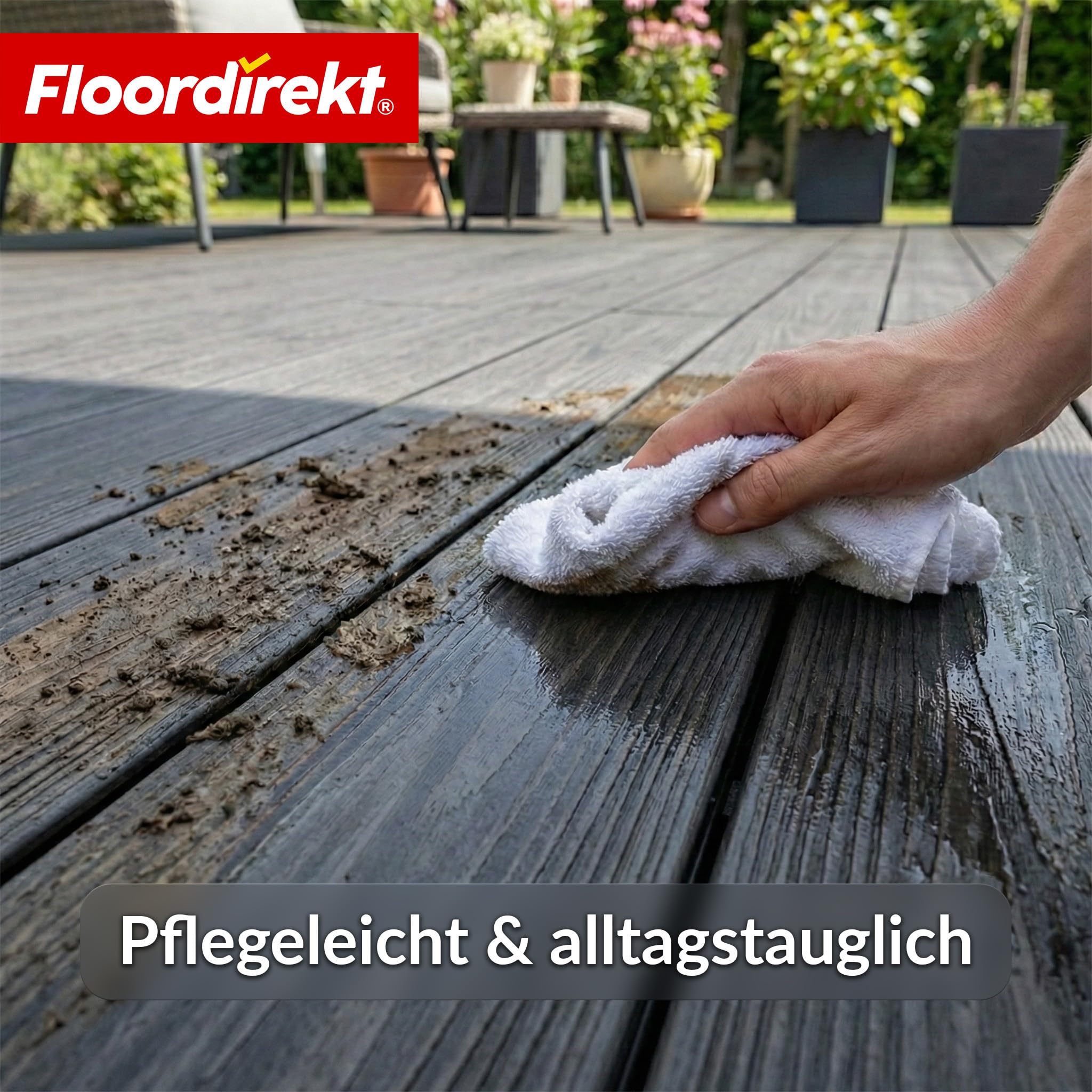 Floordirekt WPC Terrassendielen 220x14,6cm - Komplettset 2 m² – Hohlkammerdiele - Komplettbausatz, inkl. Unterkonstruktion & Montagematerial, wetterfest & UV-beständig - Crown Schwarz